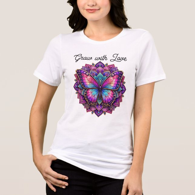Camiseta Feminina Mandala Borboleta Cresça com Amo (Frente)