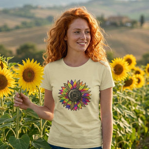 Camiseta Feminina Manga Curta Girassol Elegante