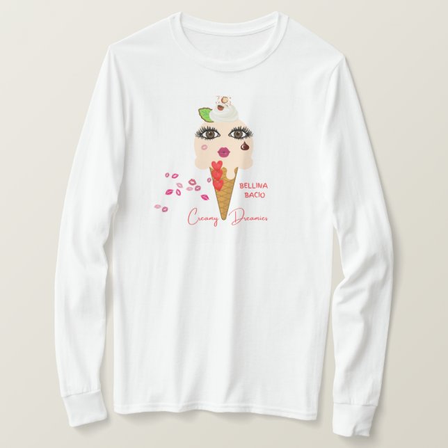Camiseta feminina Manga longa Bellina Bacio  (Frente do Design)