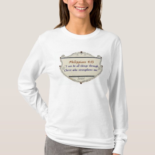 Camiseta Feminina Manga Longa Philippians 4:13 Shi (Frente)