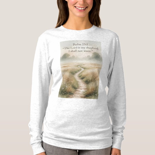 Camiseta Feminina Manga Longa Salmo 23:1 Cristã (Frente)