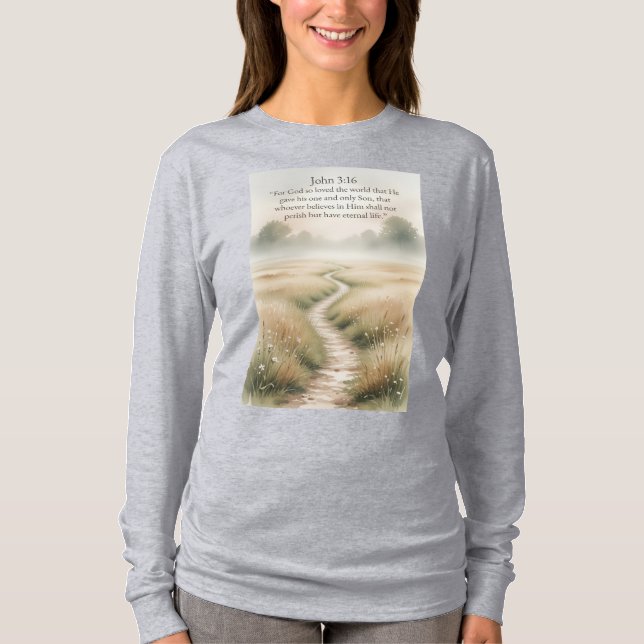 Camiseta Feminina Manga Longa Versículo Bíblico Jo (Frente)