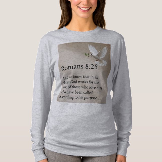 Camiseta Feminina Manga Longa Versículo Bíblico Ro (Frente)