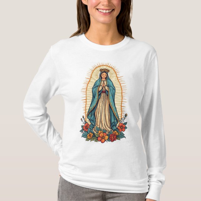 Camiseta Feminina Manga Longa Virgem de Guadalupe (Frente)