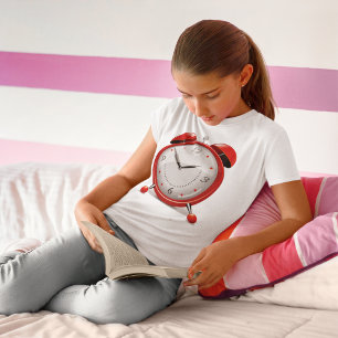 Camiseta Feminina Meninas Relógio Alarme Vermelho