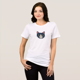 Camiseta Feminina Minimalista de Gato Sorrindo Fof