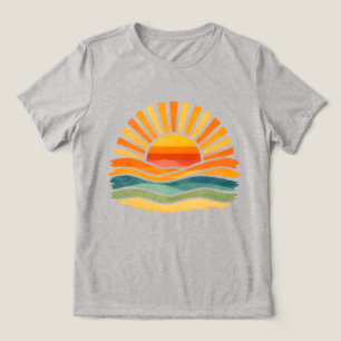 Camiseta Feminina Minimalista Ondas do Pôr do Sol