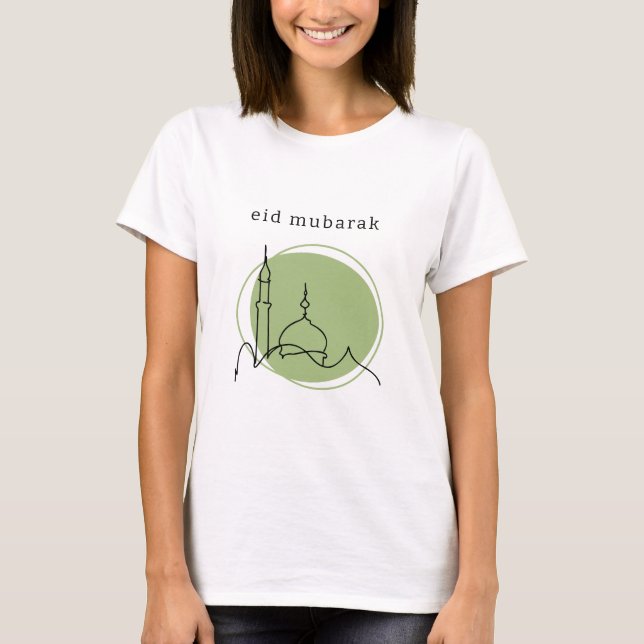 Camiseta Feminina Moderna Eid Mubarak | Verde Sage (Frente)