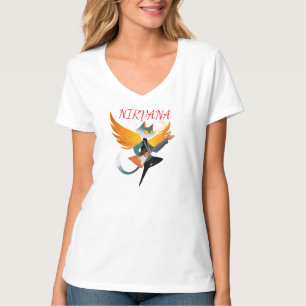 Camiseta Feminina Nirvana Cat com Guitarra e Asas