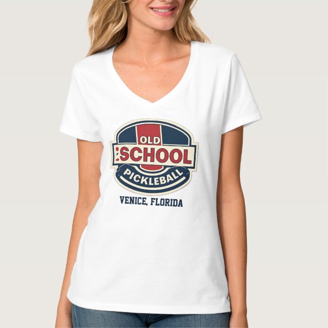 Camiseta Feminina Old School Pickleball com Decote (Frente)