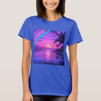 Camiseta Feminina Paraíso de Praia ao Pôr do Sol T