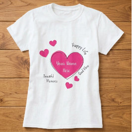 Camiseta Feminina Personalizada com Coração Rosa
