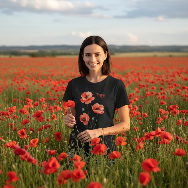 Camiseta Feminina Personalizada Flores de Papoula  (Pick a poppy or two wearing this pretty poppy shirt. Add your name)