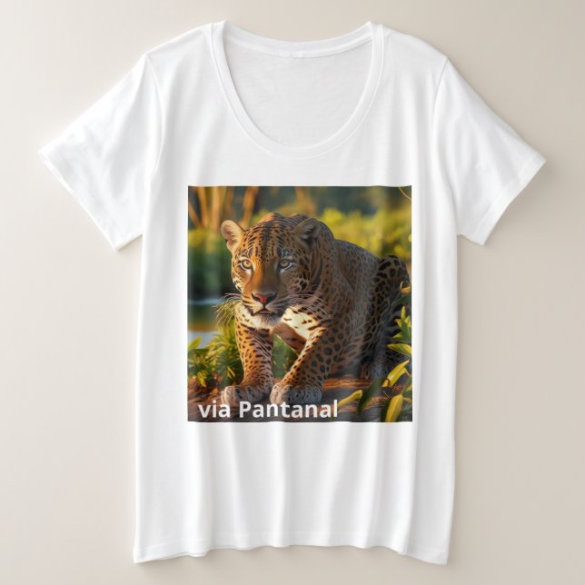 Camiseta Feminina Plus Size Básica Onça Pintada (Frente do Design)
