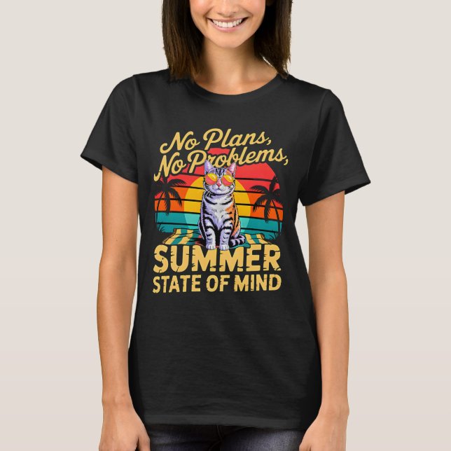 Camiseta Feminina Retro Summer Cat Sem Planos (Frente)