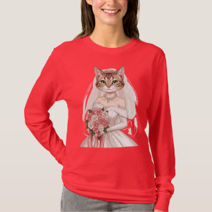 Camiseta Feminina Rosa com Desenho de Gata Noiva F