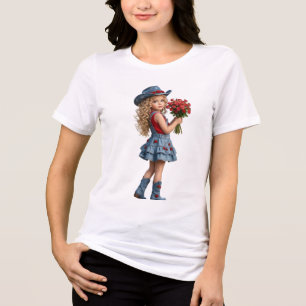 Camiseta Feminina Vaquerinha Fofa com Rosas Vermel