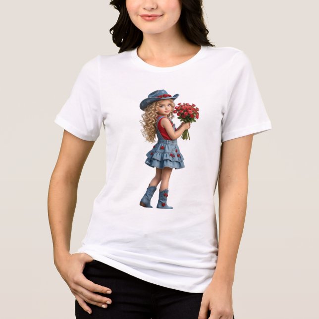 Camiseta Feminina Vaquerinha Fofa com Rosas Vermel (Frente)