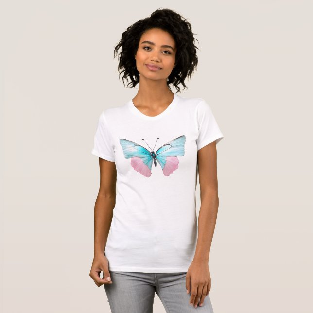Camiseta Feminine Pink and Aqua Butterfly (Frente Completa)