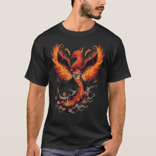 Camiseta Fênix Ardente Erguendo-se com Flores de Lótus