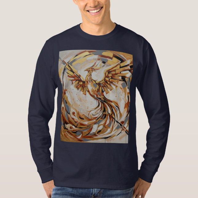 Camiseta Fênix Dourada Abstrata Ascendente (Frente)