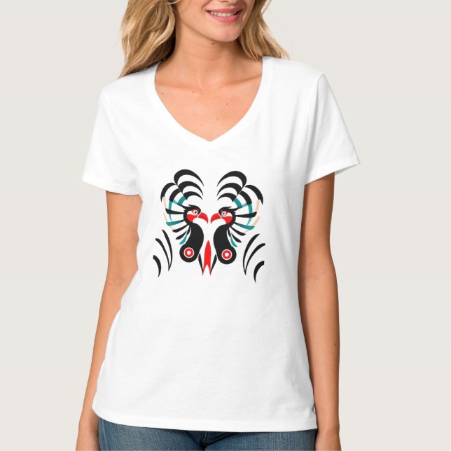 Camiseta Fênix Espiritual Tribal Gêmea – Abstrato Simétrico (Frente)