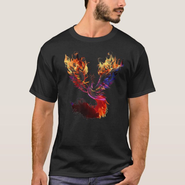 Camiseta Fênix fogo pássaro renascer ascensão por cinzas Re (Frente)