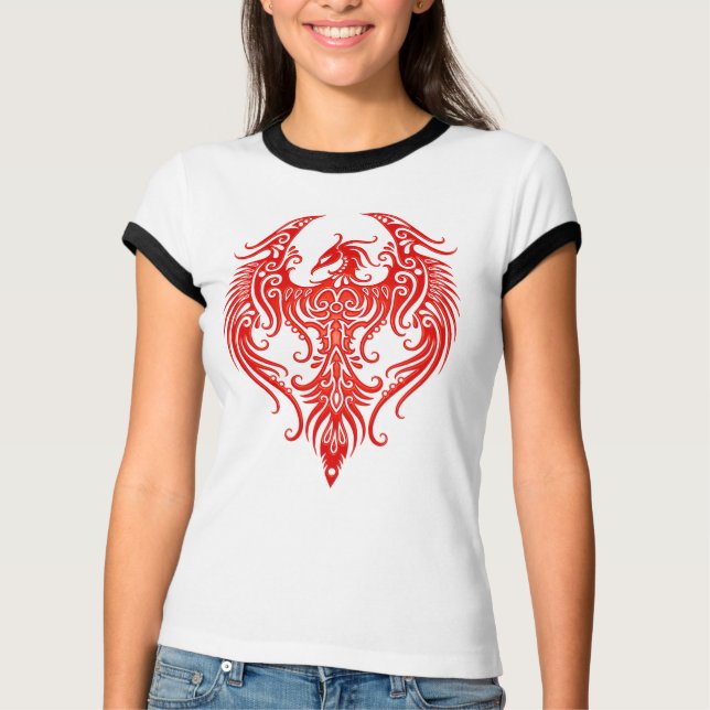 Camiseta Fênix Tribal Vermelha Decorada (Frente)