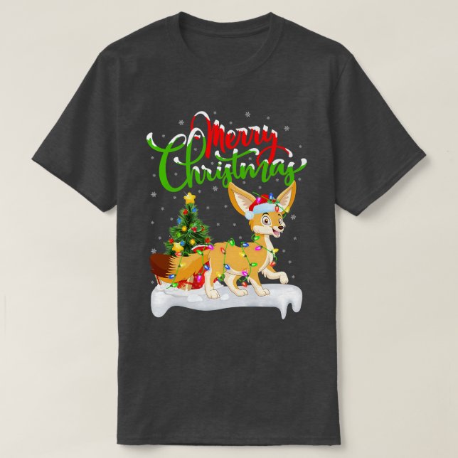 Camiseta Fennec Fo Amante de os animais Xmas Lighting Fenne (Frente do Design)