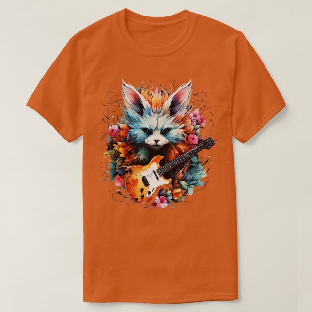 Camiseta Fennec Fox Tocando Violão (Frente do Design)