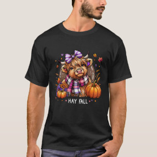 Camiseta Feno Outono Vaca de Terras Altas Folhas de Outono