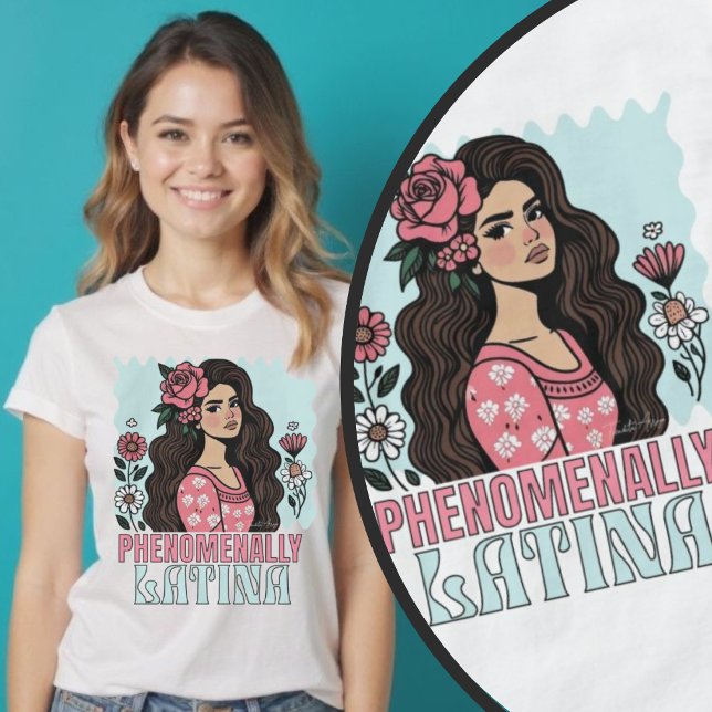 Camiseta Fenomenalmente Latina Boho Floral Mulher (Phenomenally Latina Boho Floral Woman T-Shirt.)
