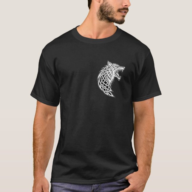 Camiseta Fenrir de Entrelaçado Clássico u2013 Lobo Viking & (Frente)