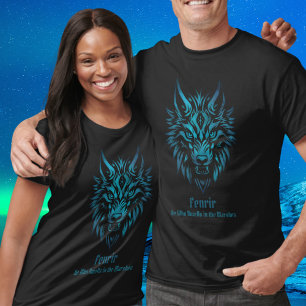 Camiseta Fenrir Fenris nordic Wolf face ao azul
