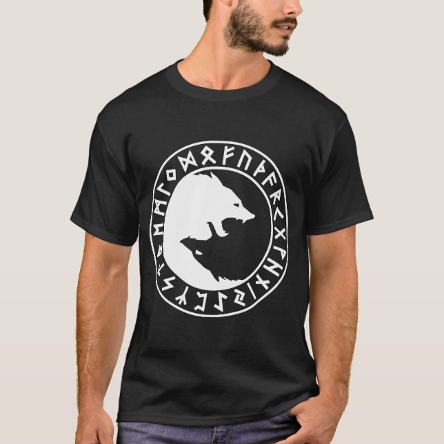 Camiseta FENRIR que ying yang aos noruegueses Odin Viking (Frente)