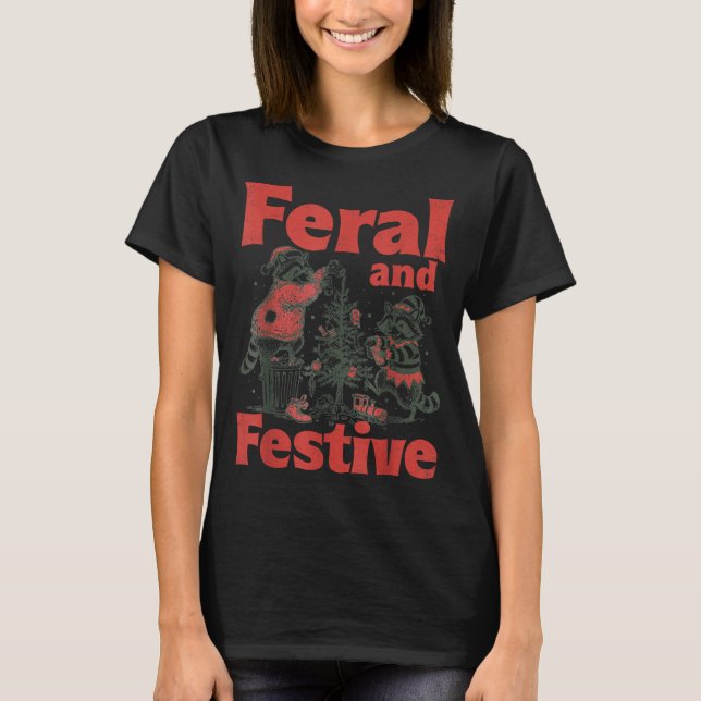 Camiseta Feral And Festive Raccoon Santa Christmas Holiday  (Frente)