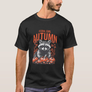 Camiseta Feral Girl Autumn Funny Racoon Fall Pumpkins Hallo