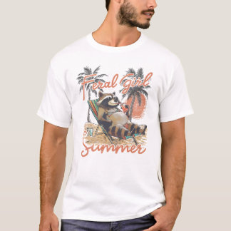 Camiseta Feral Girl Summer Engraçada Raccoon