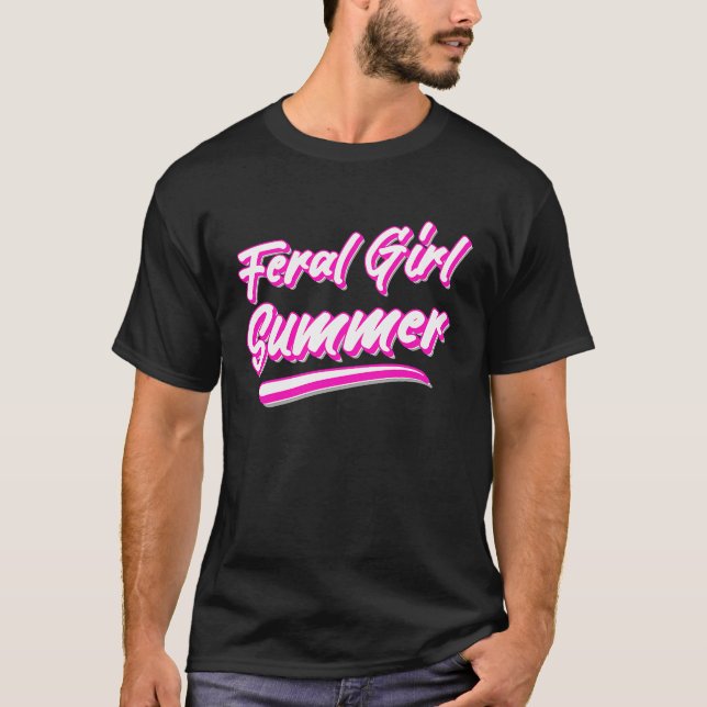 Camiseta Feral Girl Summer Hot Pink Text (Frente)