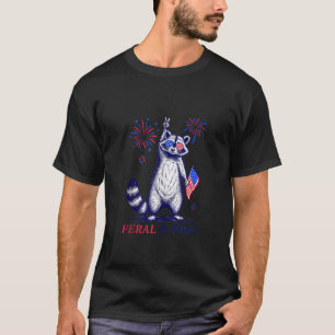 Camiseta Feral Livre De Funny Patriótica Racoon Feral E Liv