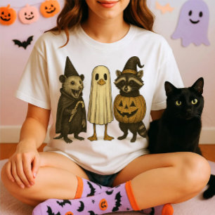 Camiseta Feral Raccoon Ogambm Duck Halloween Trio - Engraça