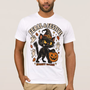 Camiseta Ferall & Festivo Gato Preto Halloween