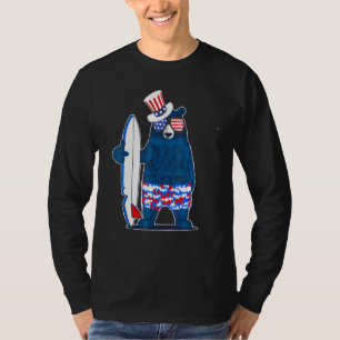 Camiseta Feriado 365 Urso De Surf 4 De Julho Su Bandeira Am