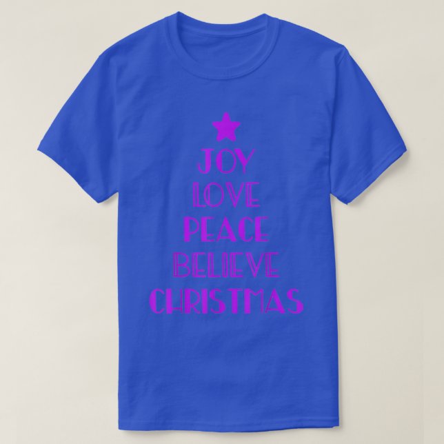 Camiseta Feriado Árvore de Natal Cristã Joy Love Peace Be (Frente do Design)