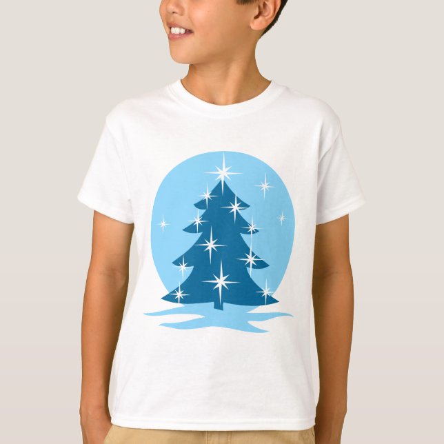 Camiseta Feriado Clássico de Camisola Azul de Natal da Cria (Frente)
