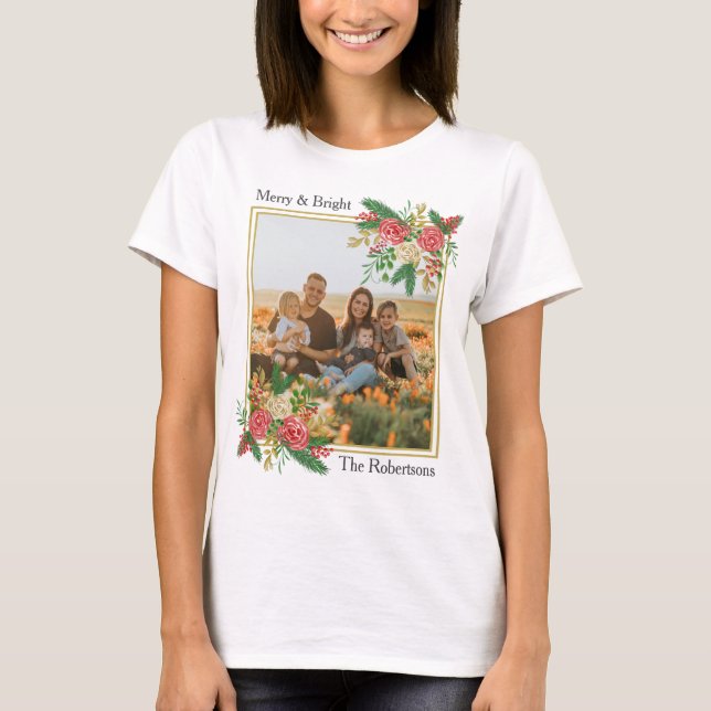 Camiseta Feriado da família de Rosas de felizes e de Aquare (Frente)