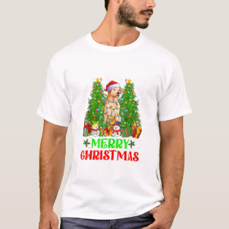 Camiseta Feriado das Luzes das Árvores de Natal de Cão