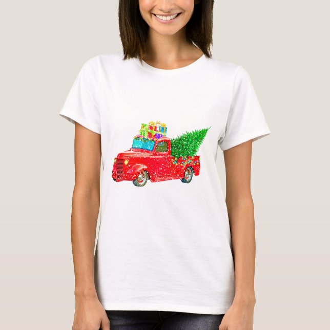 Camiseta Feriado de Carro Retro Natal (Frente)