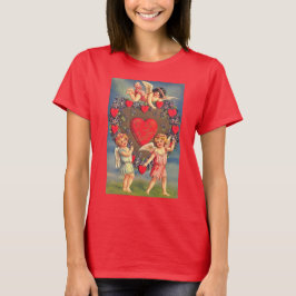 Camiseta Feriado de Cupídeos Vintage e Corações Vermelhas N