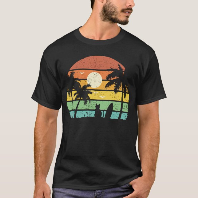Camiseta Feriado De Gato De Surfe No Havaí Engraçado (Frente)